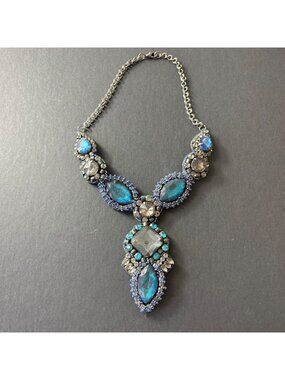Vintage Art Deco Statement Necklace Felt Backed Goth Plastic Glass 10 inch
